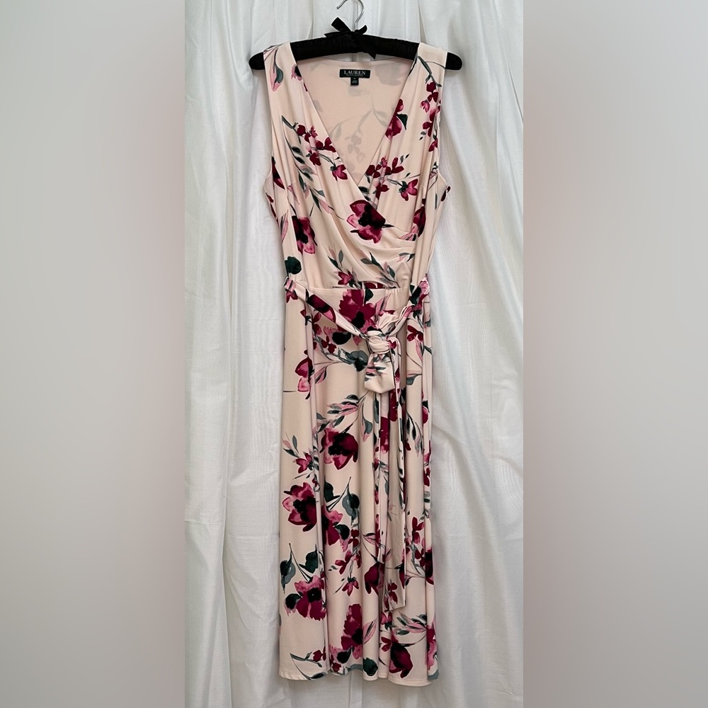 Lauren women’s sleeveless pink, floral dress, size 14